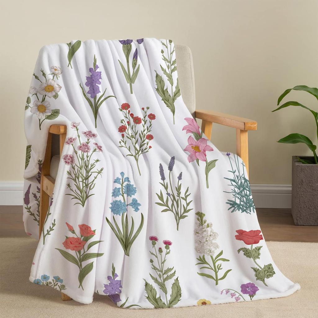 Retro Butterfly Flowers Printed Blanket for Sofa Bed Travel Camping Living Room Office Conditioning Blanket