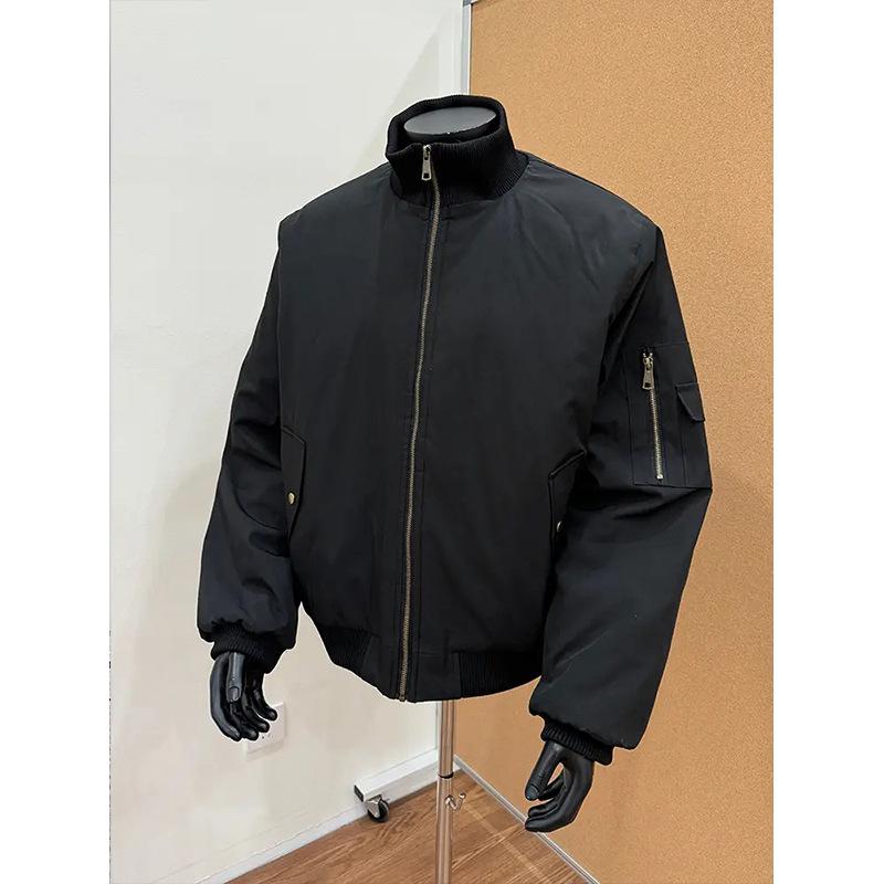 

Men s Winter Pilot Stand Collar Cotton Workwear Jacket - Thick Padded Baseball Style XXXL чорний