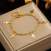 gold cross pendant layered necklace with colorful beads for women