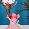 Light Plastic Vase Shatterproof Flower Vase with Ruffled Mouth Dried Flowers Holder with Bow for Bedroom Living Room Table Decor
