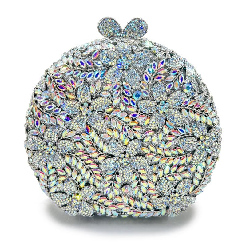 2025new clutch bag round flower point diamond dinner bag metal diamond bag handbag He is a 17.