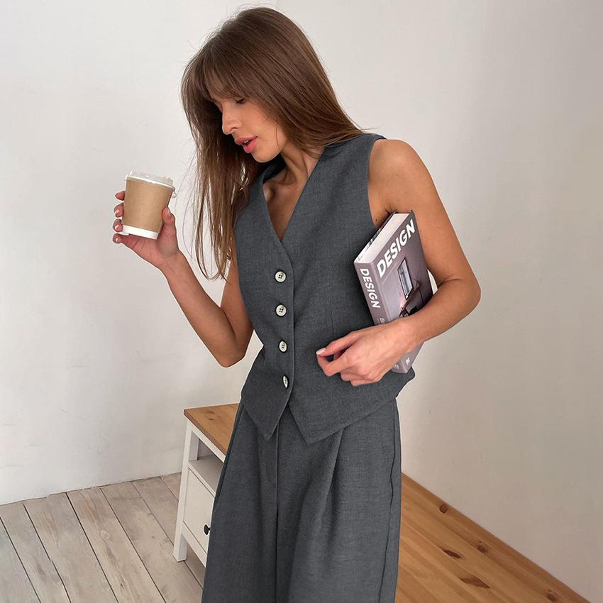 Summer new vest suit trousers suit 1116 fashionable European and American commuter women's clothing simple and high sense