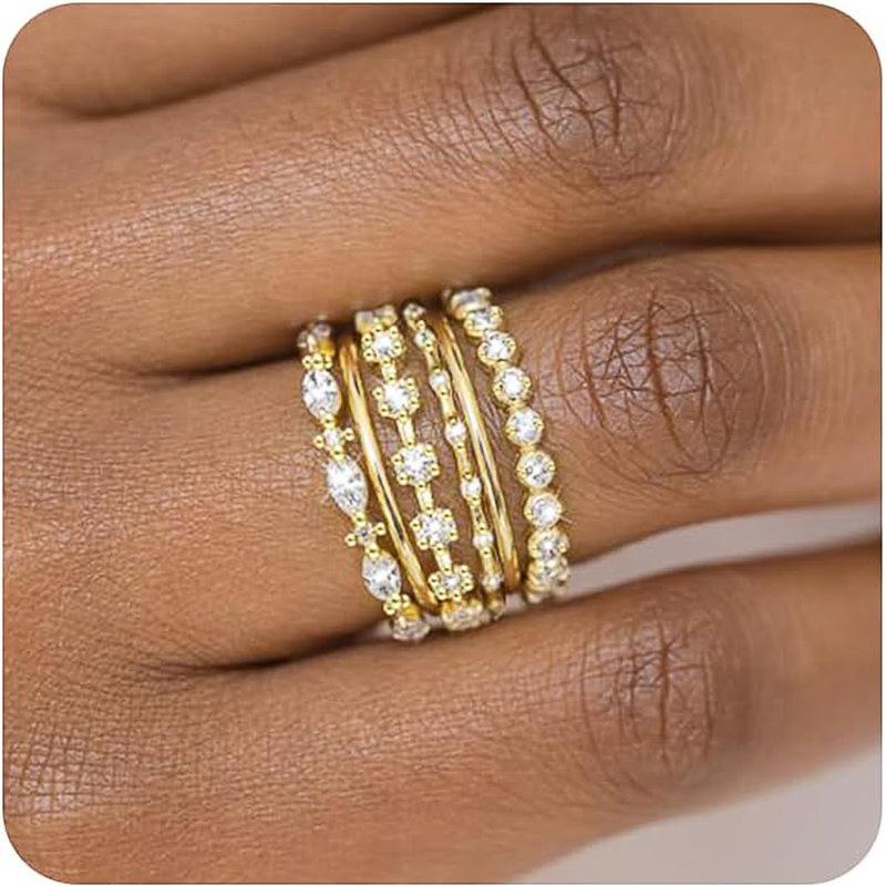 

Stacked Combination French Ring Women, Geometric Ring Set Ring 6-Piece Set Chic Jewelry 10