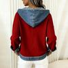 Damen Karo Denim Kapuzenpullover Patchwork Denim Pullover Langarm für Damen