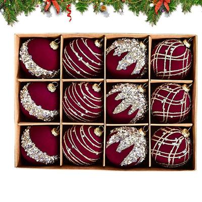 Bolas de Navidad con Purpurina 12 piezas Bola Decorativa Inastillable Para Árbol de Navidad Bola Retro para Árbol de Navidad con Purpurina Para Vacaciones
