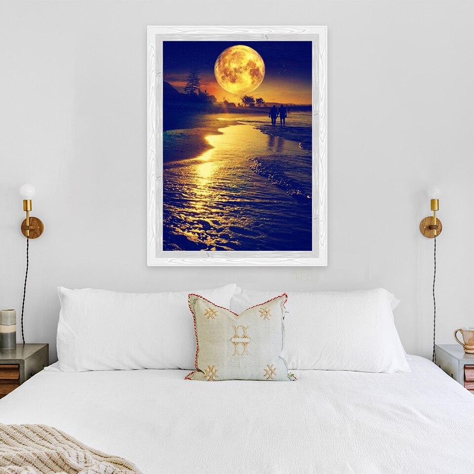 New 5D DIY Diamond Painting Night View Diamond Embroidery Full Moon Cross Stitch Full Round Drill Home Decor Manual Gift