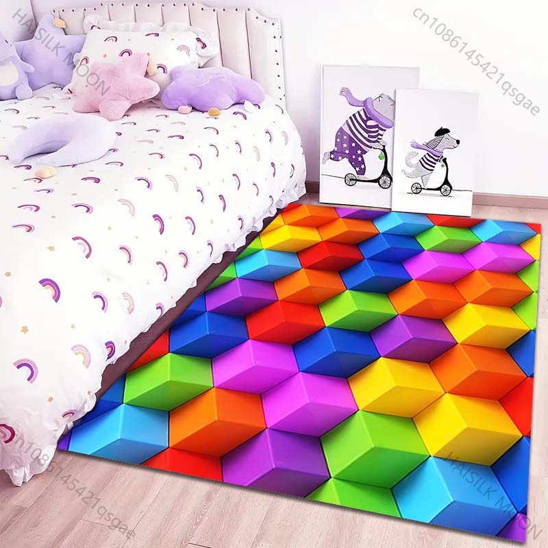 3D Colored Cubes Carpet for Living Room Bedroom Bathroom Mat Creative Doormat Home Decor Area Rugged Fast Shipping