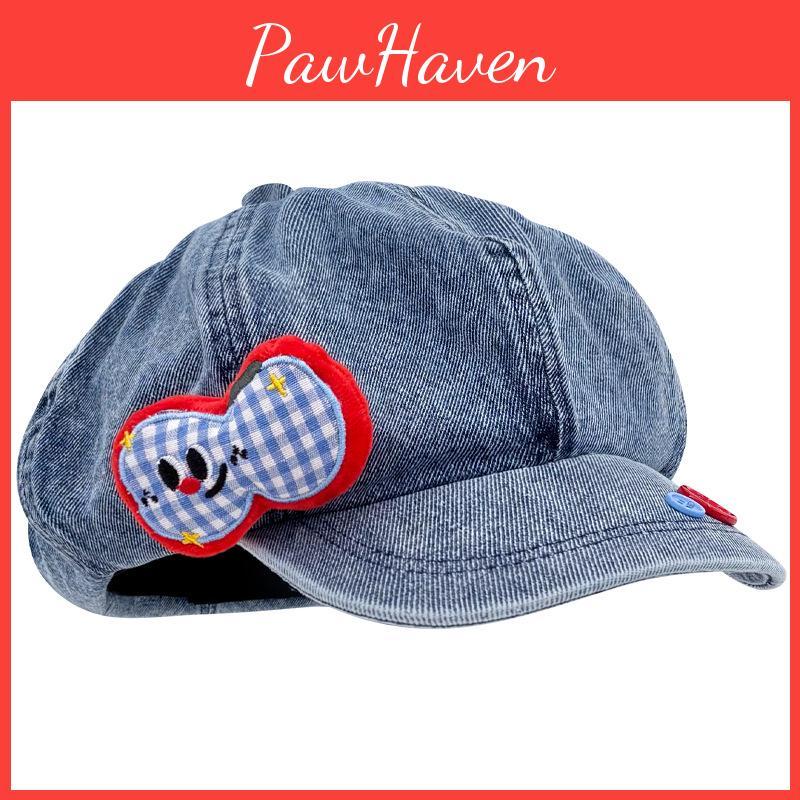 Button Denim Fruit Beret Hat With Cloud Design For Womens Casual Spring