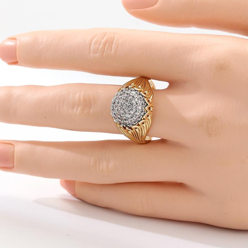 Trendy Inlaid White CZ Women's Ring Sparkling Two Color Hand Carving Daily Wear Party Jewelry Anniversary Gift