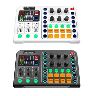 Metal RGB LED Live Sound Card Wireless Bluetooth-compatible External Mixer Sound Card for Live Streaming Broadcast