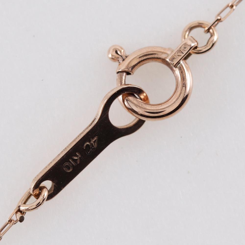 4℃ heart Necklace K10 Pink Gold/diamond heart 1.2g Women Used