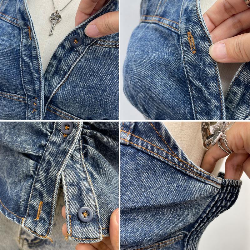 Women's Halter V-Neck Denim Vest: Body-Hugging, Elastic Back, Short, Sleeveless Top. Style 830.