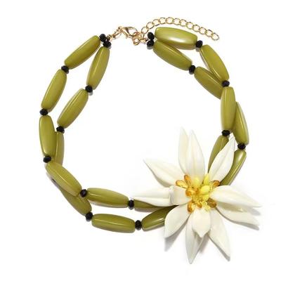 Novo Colar Choker Grande de Flor com Miçangas Feito à Mão