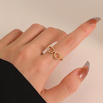 European Children's Fun Mini Glasses Ring: Creative Niche Design, Open Irregular Couple Style.