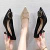 Pointed High Heels Design Sense Niche Temperament Celebrity Middle Heel Not Tired Feet Four Seasons Single Shoes Women 2025 New Soft Leather