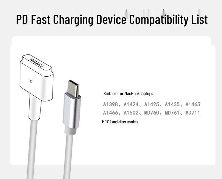 USB-C To MagSafe 2/3 Magnetic Laptop Charging Cable with T-Head for Fast PD Charging