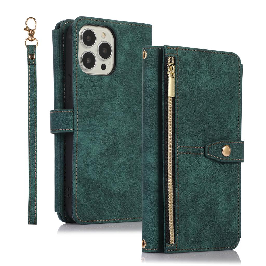 Reißverschluss-Brieftasche, Kartenhalter, Schlüsselband aus Leder für iPhone 14 Plus13 12 11 Pro Max XSMAX für Samsung S23 S22 S21 S20 Ultra Plus Note20Ultra A13 A53 A14 A54