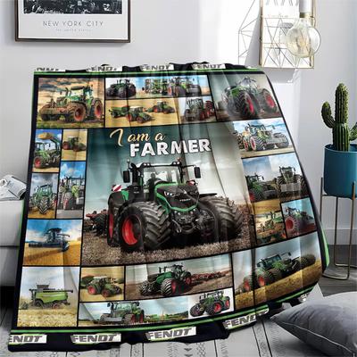 1Pc Tractor Truck Print Flannel Blanket, High Quality Comfortable for All Seasons, Home Decor, Warmth and Comfort, Perfect for Christmas Gifts