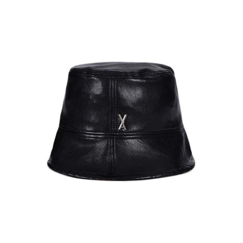 VARZAR VA Cubic Studded Vegan Leather Drop Bucket Hat in Black