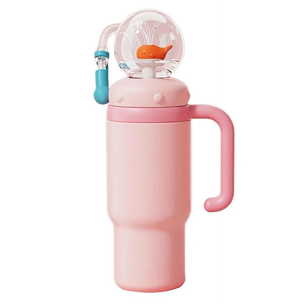 Stainless Steel Whale Fountain Tumbler with Handle Whale Water Cups with Straw 710ML Leak Proof Water Bottle for Kids Adults