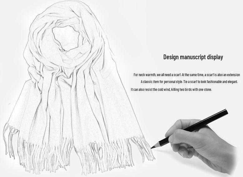 Wool and Cashmere Scarf: Gray Solid Color with Fur Trim, Warm Tassels for Autumn and Winter