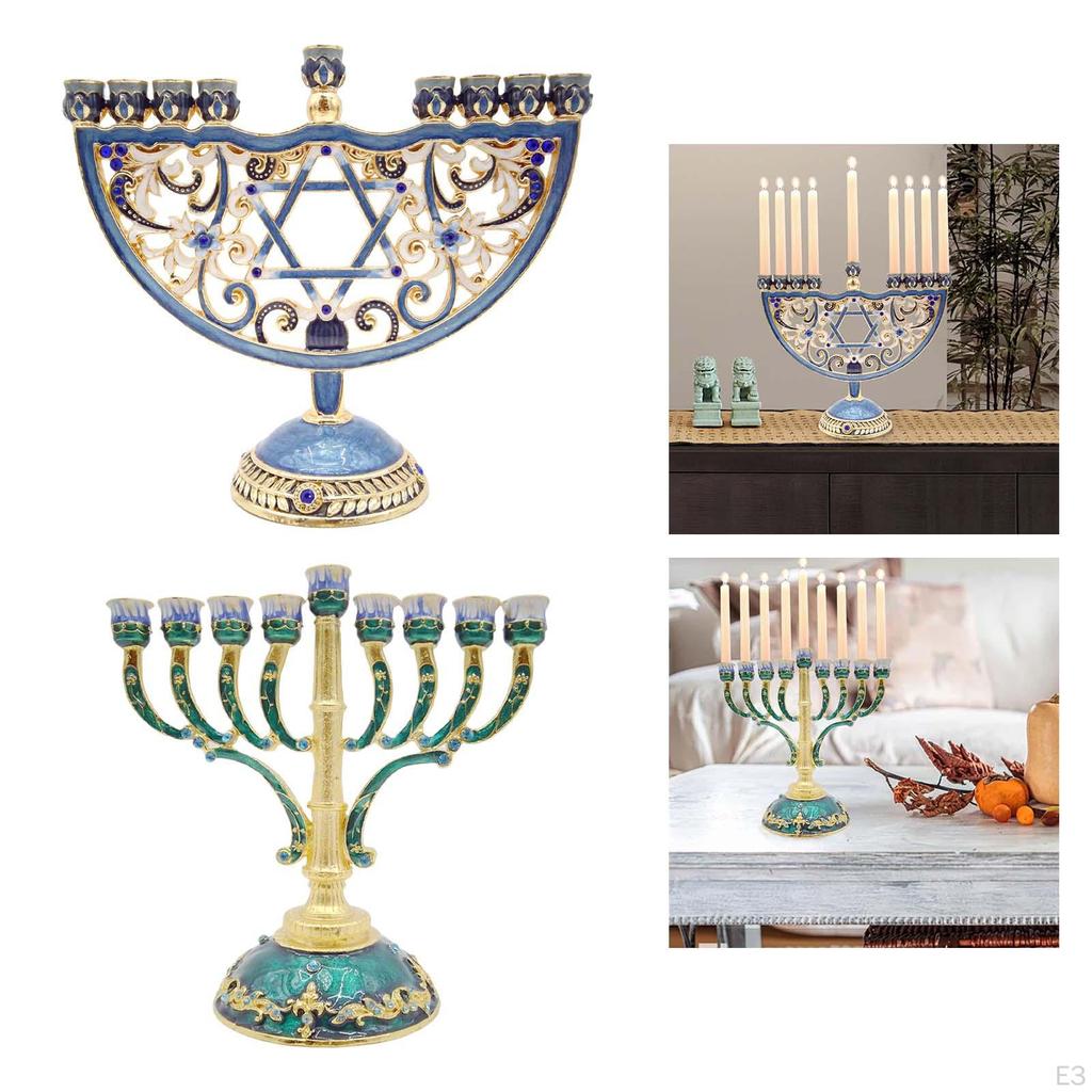 6.5 Inch High Enamel Menorah Painted In Enamels Jewish Bejeweled European Style Retro Candlesticks