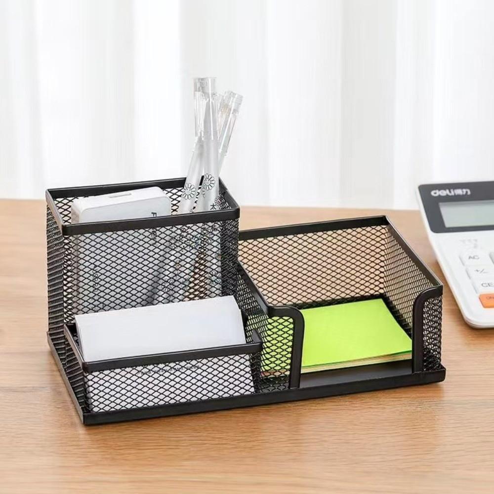 Metal Mesh Pen Holder 2/3 Grids Desk Organizer Holder Creative Metal Storage Box  Pencil