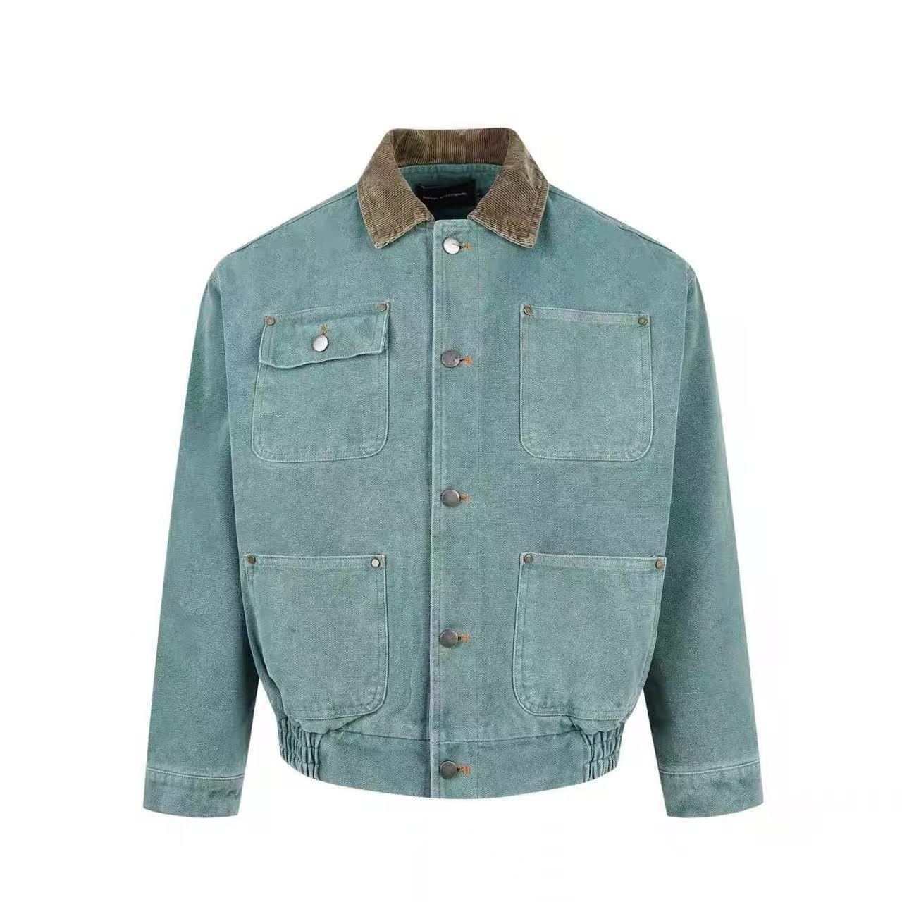 Мужская ретро-куртка из потертого стираного денима - Осенняя, укороченная, свободного кроя L небесно-голубой