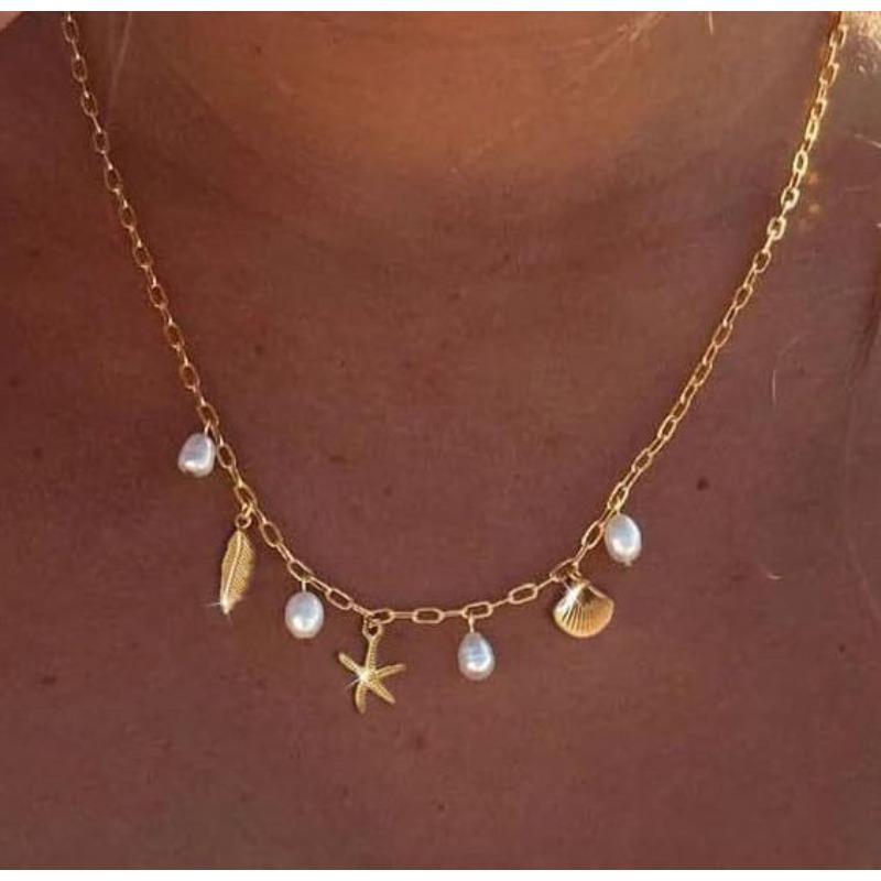 Fashionable and Versatile Ocean-themed Necklace. Multi-element Pearl and Shell Luxury Women's Necklace.