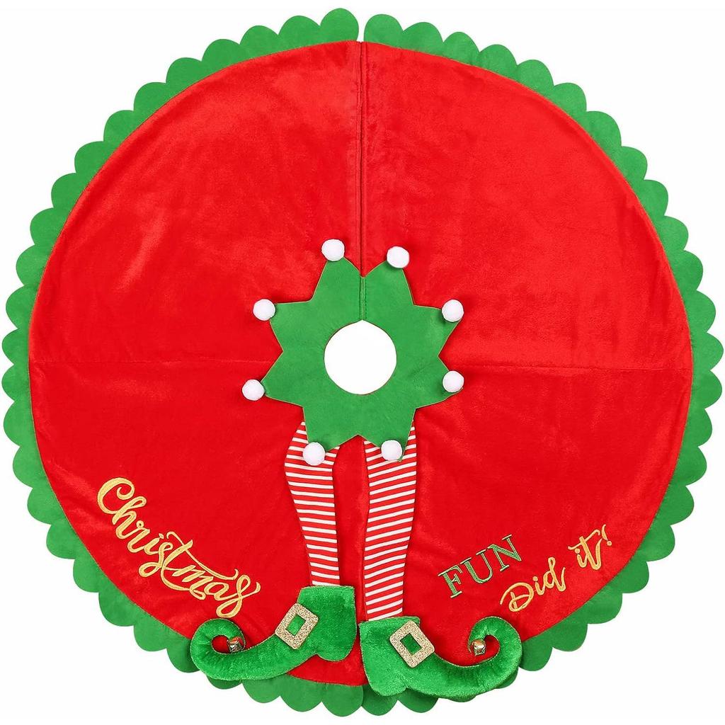 New Christmas Tree Skirt with Red Elf Legs Decoration