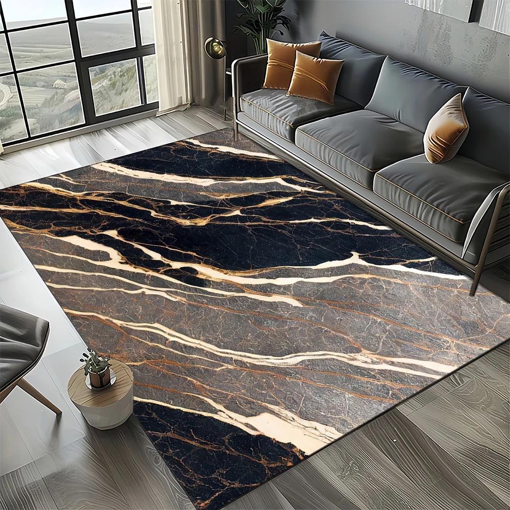 2025 New Style Fashion Marble Black White Gold Stone Carpet Rug for Living Room Bedroom Home Sofa Decoration,Non-slip Floor Mat