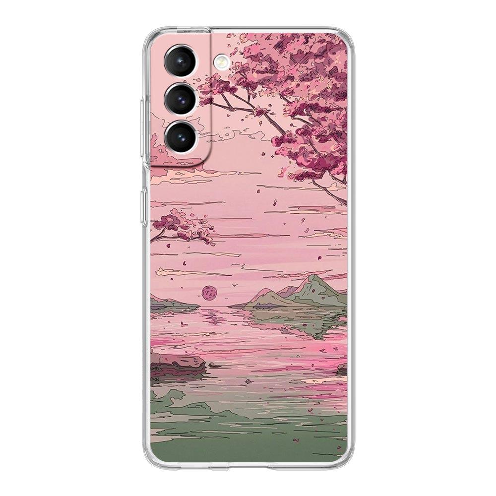 INS Japan Sunset Scenery Clear Phone Case For Samsung Galaxy S23 S22 5G S20 Ultra S21 FE 5G S10E S9 S8 S10 Plus Soft Back Cover