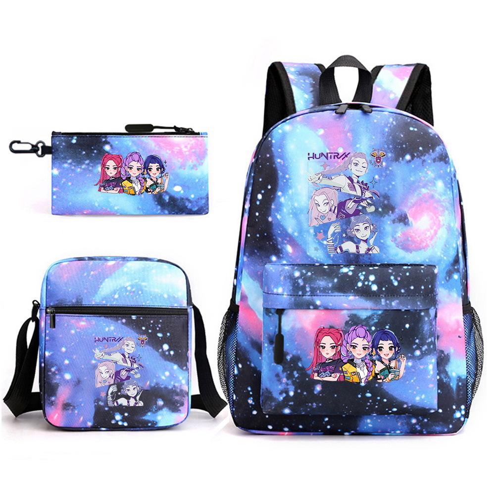 Demon Hunter Girl Group Backpack Kpop Backpack Digital Color Printing Boys And Girls School Bag Shoulder Bag Three-Piece Set