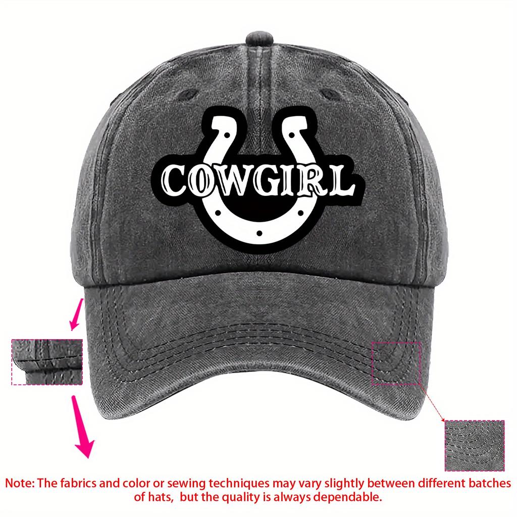 Cowgirl Hufeisen Druck Baseball Denim Kappe Verstellbar Polyester Western Stil Lässige Hut für Damen