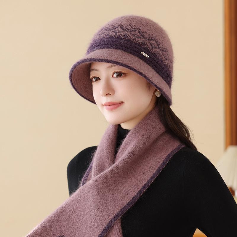 Knitted Basin Hat for Old Ladies and Grandmothers Ear Protection and Warm Rabbit Woolen Hats for Middle Aged and Elderly Mothers In Autumn and Winter.