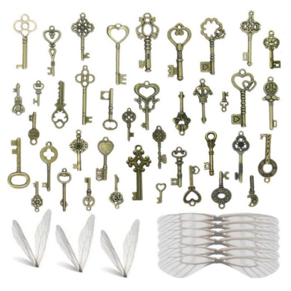 40 Vintage keys, 40 pairs of wings, 30 size crystal thread, wedding party decoration room pendant set