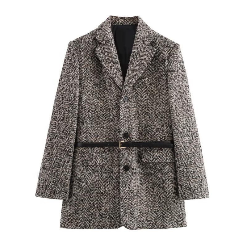 

Women s Winter Fashion: European American Style Belted Loose Suit Jacket M