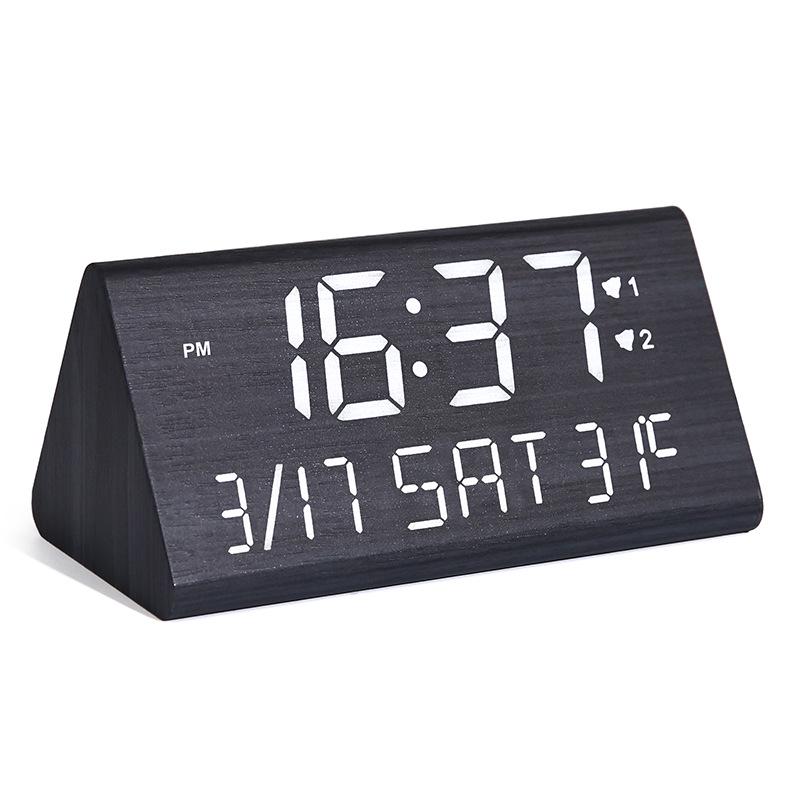 Multifunctional LED Wooden Silent Alarm Clock with Perpetual Calendar and Temperature Display