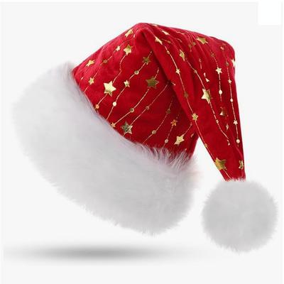 Plush Christmas Hat Hot Stamping Star Snowflake Pattern Plush Hats Xmas Decoration Hat New Year Decoration Holiday Party Supplie