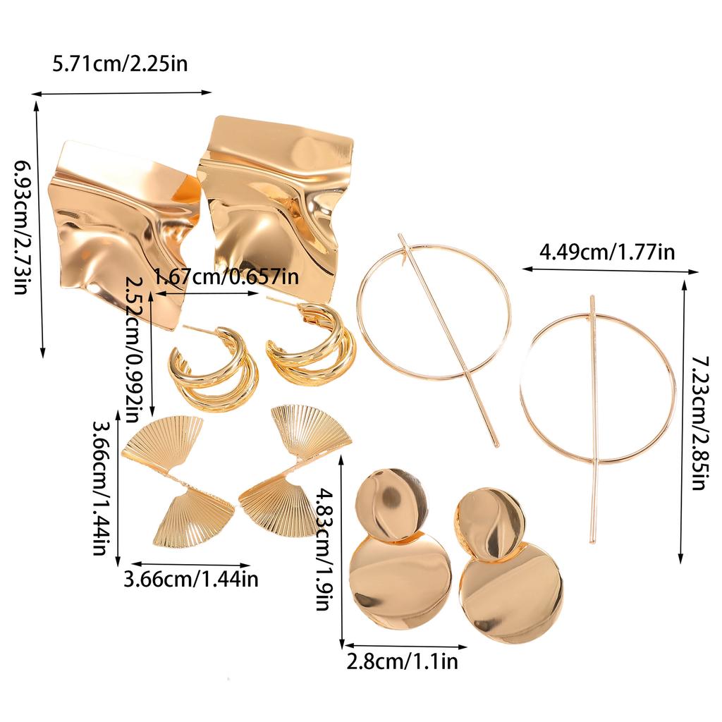 Popular gold geometric earrings set women's fashion high-end metal earrings personalized exaggerated earrings earrings