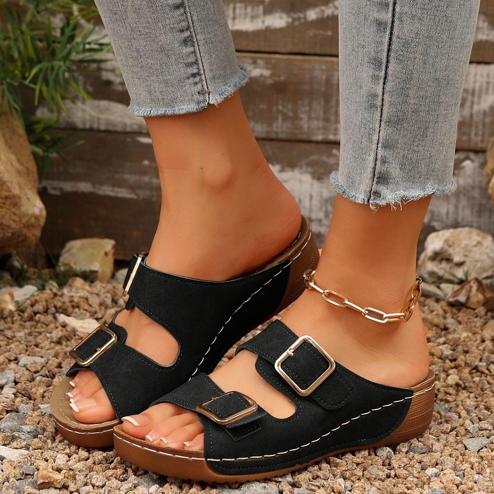 

Women Hot Open Toe Sandals Crystal Beach Flip Flops Female Students Korean Fashion Wear Summer Flat Sandal Chunky Sandalias 36 чорний