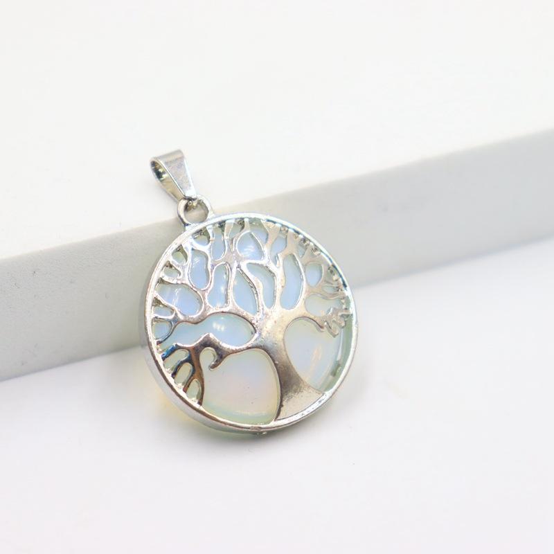 JMXD-Tree of Life Pendant Necklace Round Natural Stone Retro Fortune Tree  Hollow Peace Tree Necklace