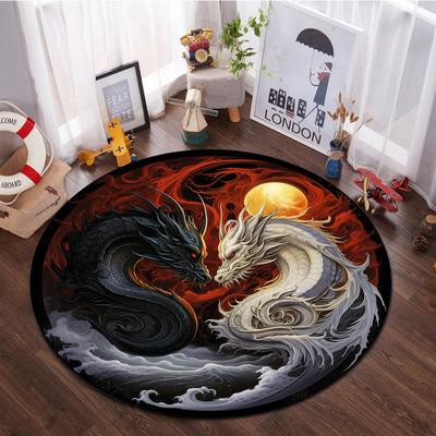 3D Art Fun Mythology Black And White Dragon Round Rug Suitable For Hotel Living Room Bedroom Bathroom Kitchen Door Mat