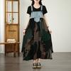 DIMANAF 2026 Plus Size Summer Chiffon Dress Denim Elegant Lady Sundress Floral Women  Long Dress Casual Sleeveless Lace Cotton