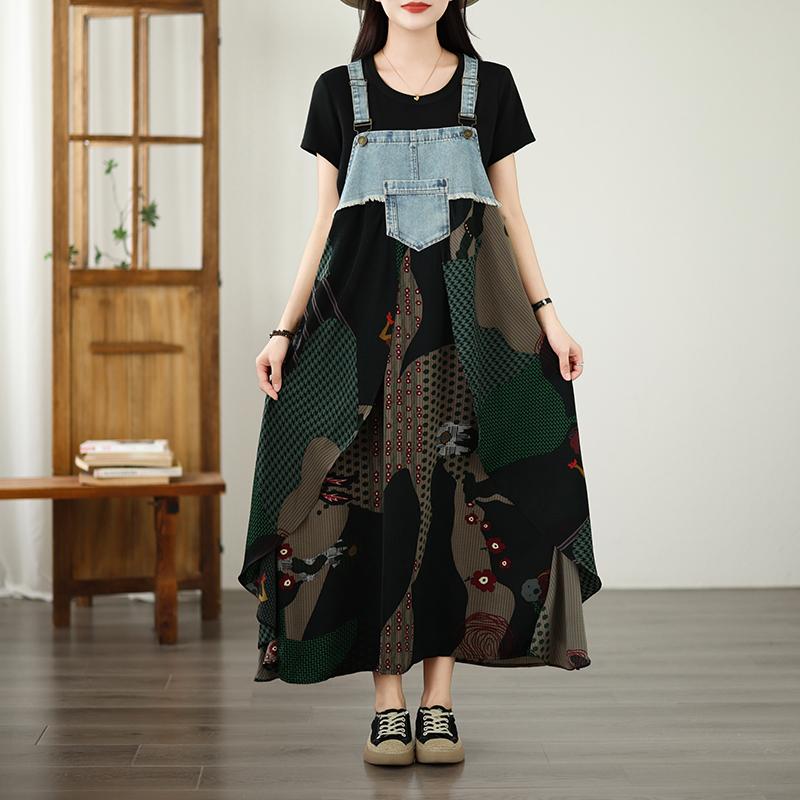 DIMANAF 2026 Plus Size Summer Chiffon Dress Denim Elegant Lady Sundress Floral Women  Long Dress Casual Sleeveless Lace Cotton