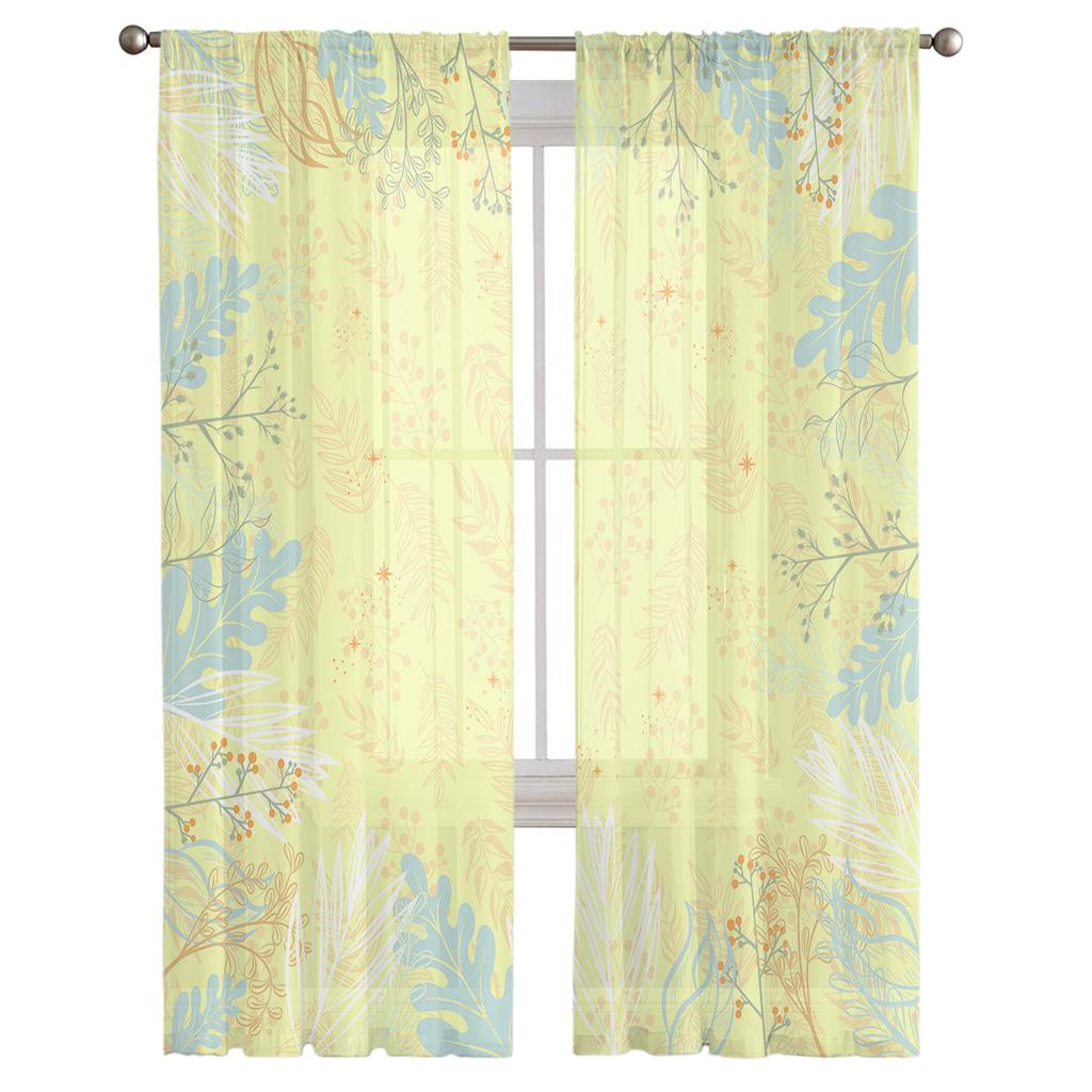 Plant Leaves Flower Branches Minimalist Voile Sheer Curtains Living Room Window Tulle Curtain Kitchen Bedroom Drapes Home Decor