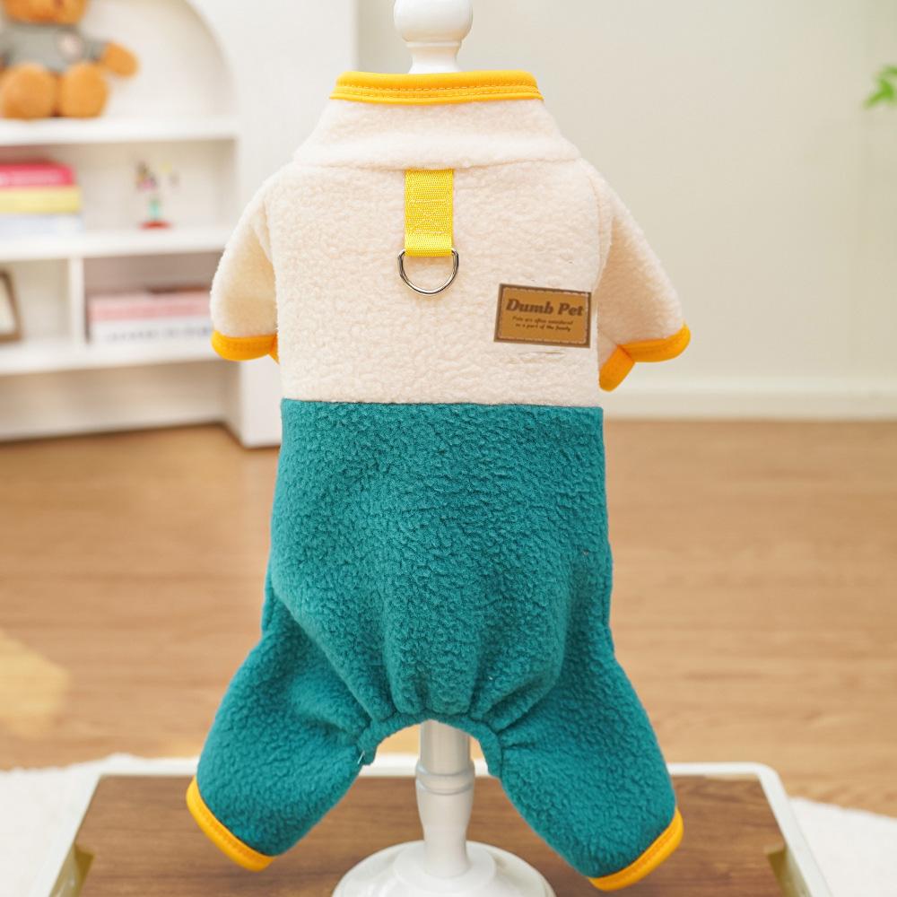 Warmer Hunde-Jumpsuit Stehkragen Cartoon Bärenmuster Hund Vierbeinige Hose Fleece mit D-Ring Welpen Mantel