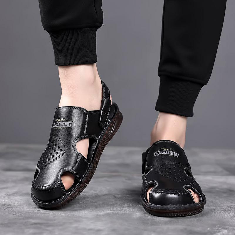 2025 men's shoes summer leather beef tendon sole sandals men's bag head beach shoes summer casual outdoor dual-purpose sandals non-slip