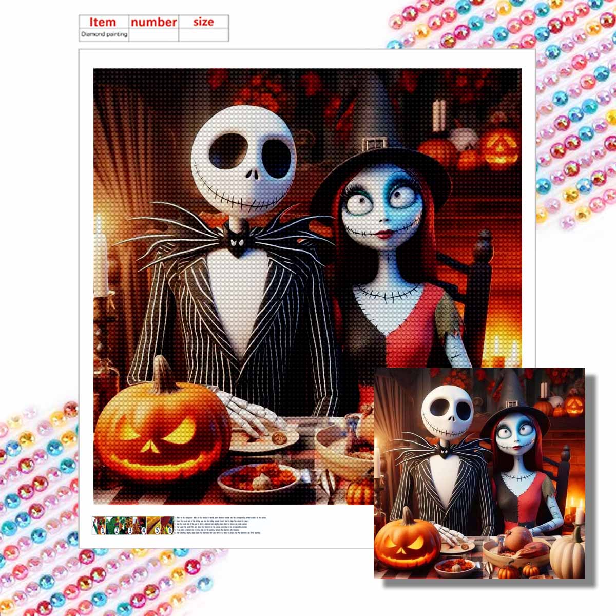 

Набор для 5D алмазной вышивки своими руками, Влюбленный скелет, Взрослый начинающий 5D Круглый алмаз Вышитая кристальная мозаика, Подходит для домашней настенной обстановки Round 20x20cm