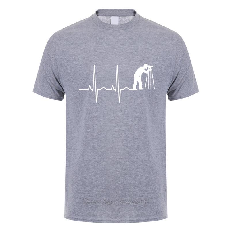 Heartbeat Of Land Surveyor Tshirts Summer Unisex Cotton Short Sleeve Land Examiner Cartogropher Oversized Tshirt Fitness Tees